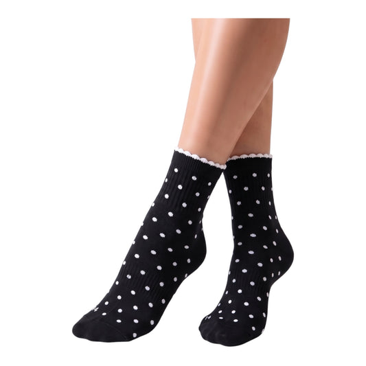Calceta Negra Polka Dot con Olan